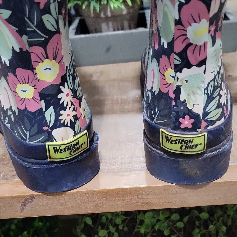 Western Chief Garden Rain Boots Womens Sz 8 Multicolor Floral Gorpcore, Utility